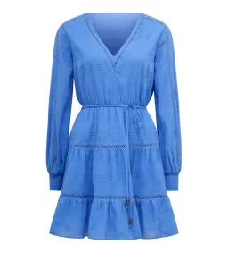 Forever New Raini Long-Sleeve Cotton Mini Dress in Blue Lake Size 14 for rent on The Volte - image 4