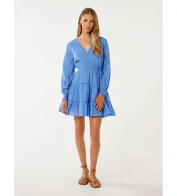 Forever New Raini Long-Sleeve Cotton Mini Dress in Blue Lake Size 14 for rent on The Volte - image 1