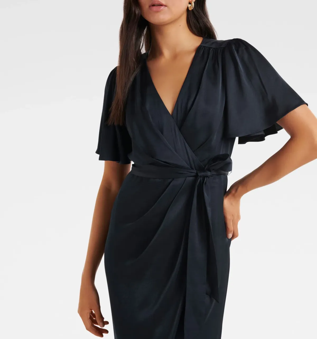 Forever New Carolina Satin Midi Dress in Navy Size 12 - Image 2