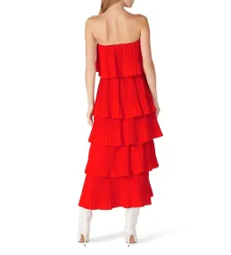 Essentiel Antwerp Valentina Ruffled Midi Dress Berry Red Size AU 10 for rent on The Volte - image 4