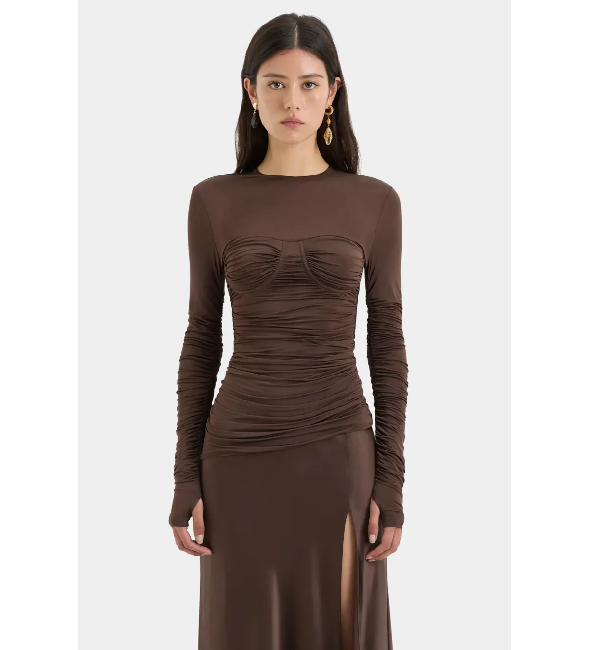 Sir the Label Alessia Draped Gown in Chocolate Size 10 - Image 4