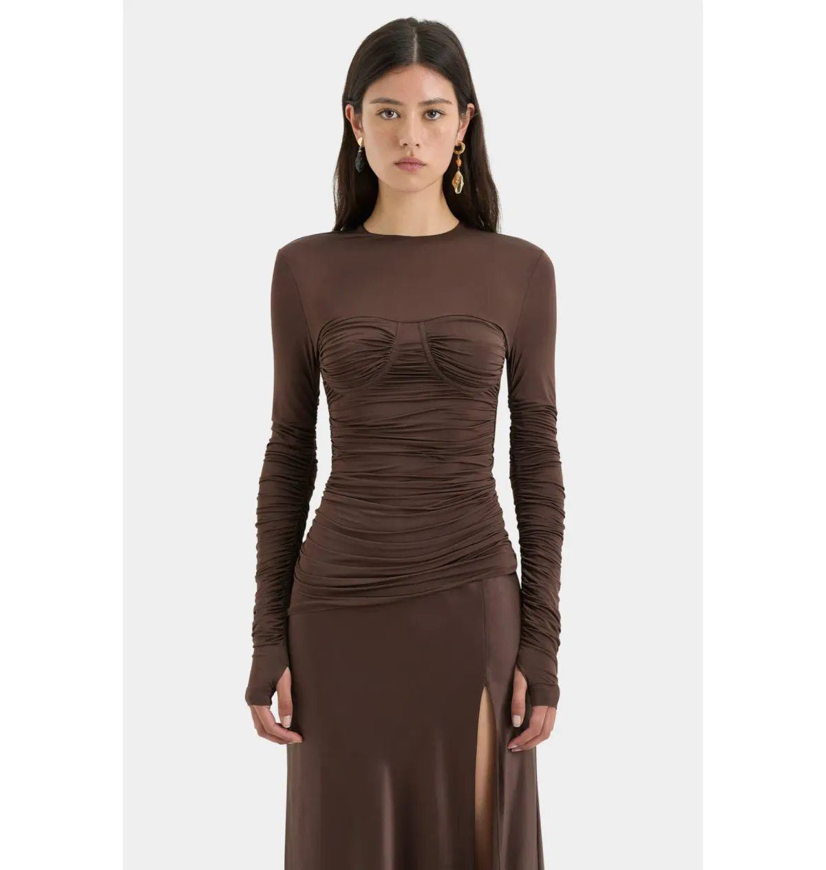 Sir the Label Alessia Draped Gown Chocolate Size AU 12 - Image 2