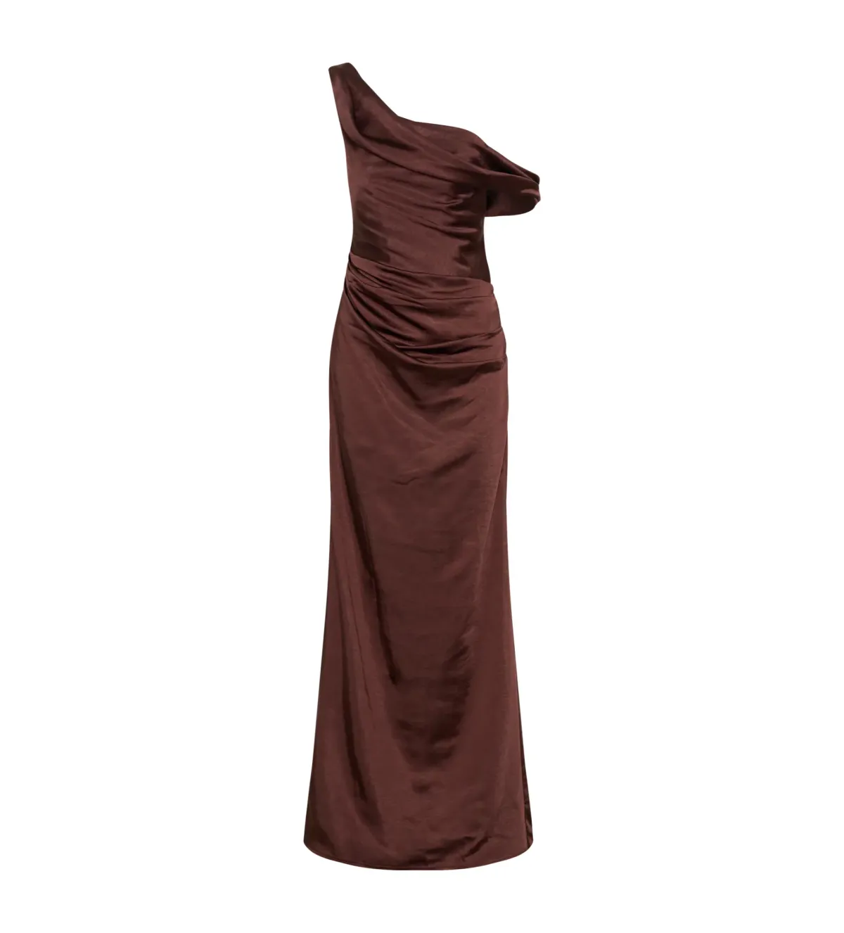 Meshki Dalia Off Shoulder Satin Dress Chocolate Brown Size 8 - Image 4