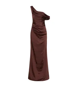 Meshki Dalia Off Shoulder Satin Dress Chocolate Brown Size 8 for rent on The Volte - image 4
