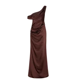 Meshki Dalia Off Shoulder Satin Dress Chocolate Brown Size 8 for rent on The Volte - image 5