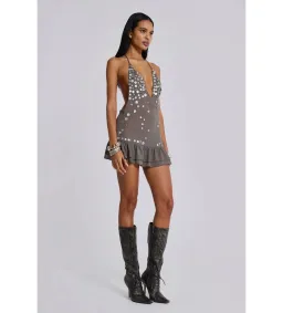 Jaded London Button Me Up Mini Dress Grey Size S/AU 8 for rent on The Volte - image 1