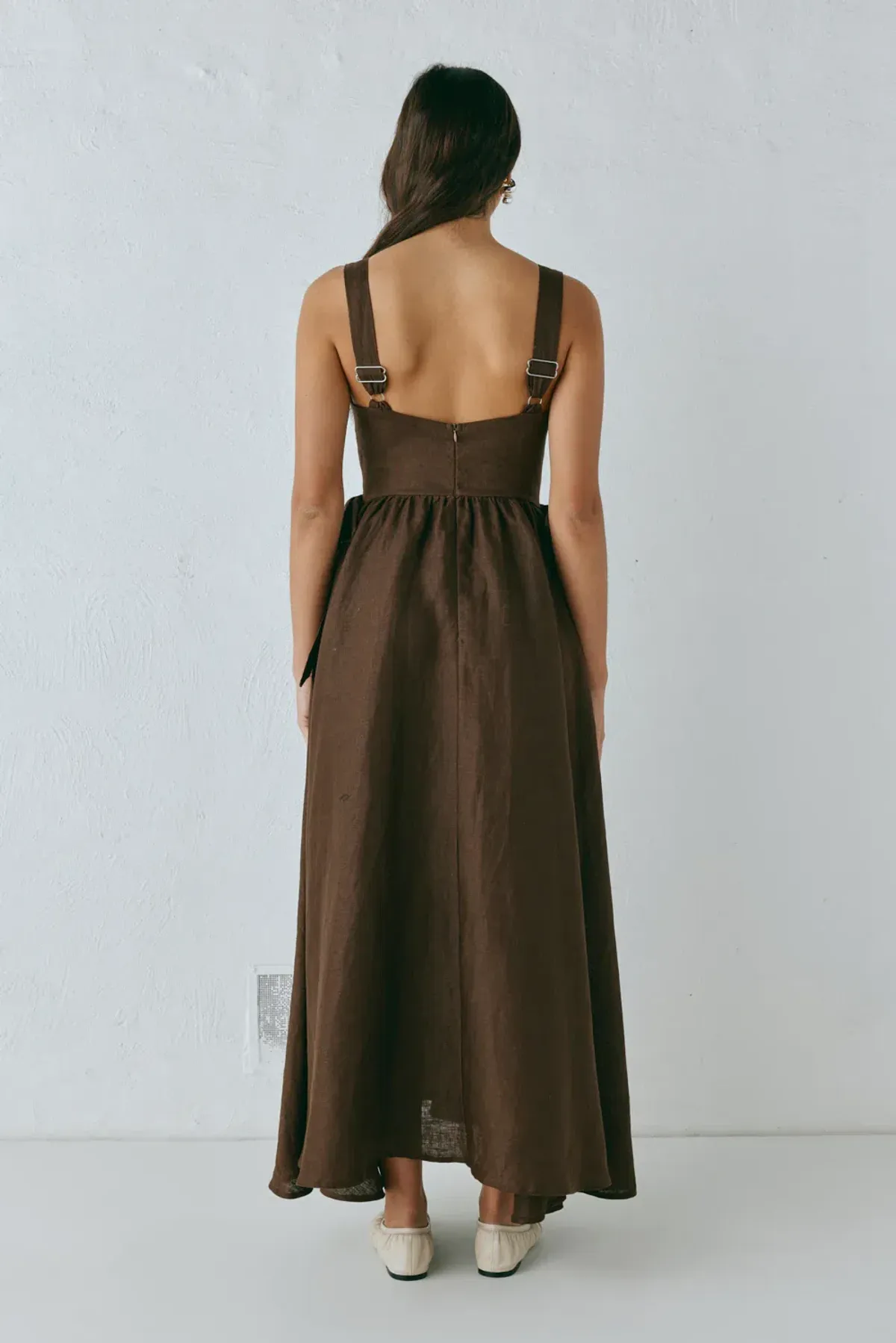 Vrg Grl Daphne Linen Midi Dress Chocolate Size 10-12 - Image 3