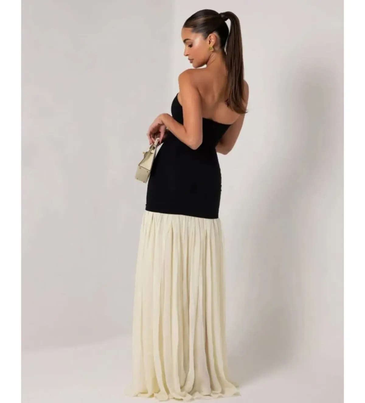Heiress Beverly Hills Black Strapless Cream Chiffon Maxi Dress Multi Size XXS / AU 4 - Image 3