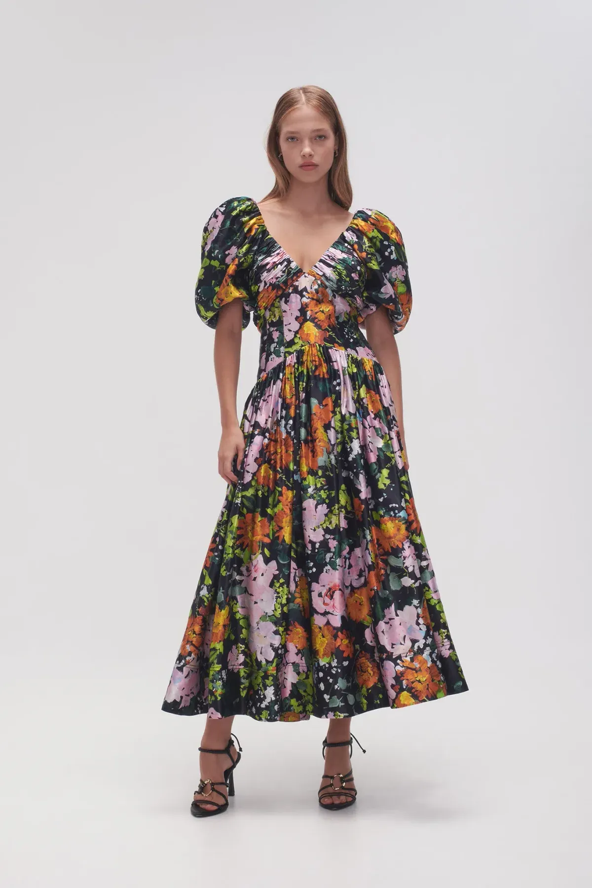 Aje Gabrielle Plunge Midi Dress Midnight Floral Size 8 - Image 1