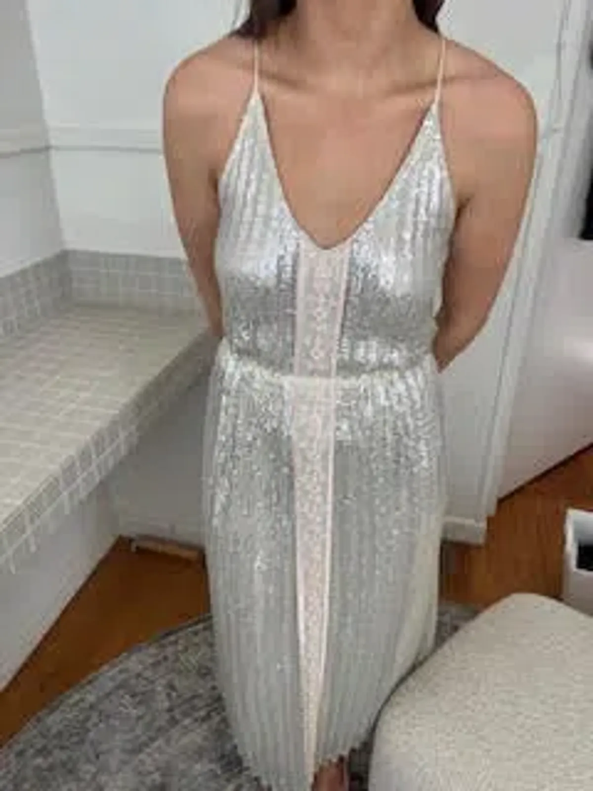 Flannel Silver Sequin Midi Dress Size 10 - Image 1