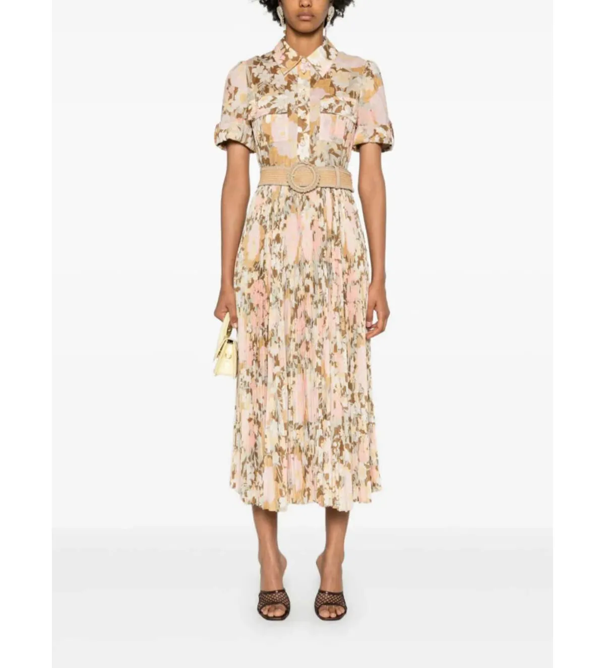 Zimmermann Pop Pleated Midi Shirtdress Gold/peach Floral Size 0 / AU  8 - Image 1