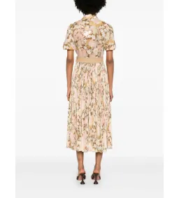 Zimmermann Pop Pleated Midi Shirtdress Gold/peach Floral Size 0 / AU  8 for rent on The Volte - image 2