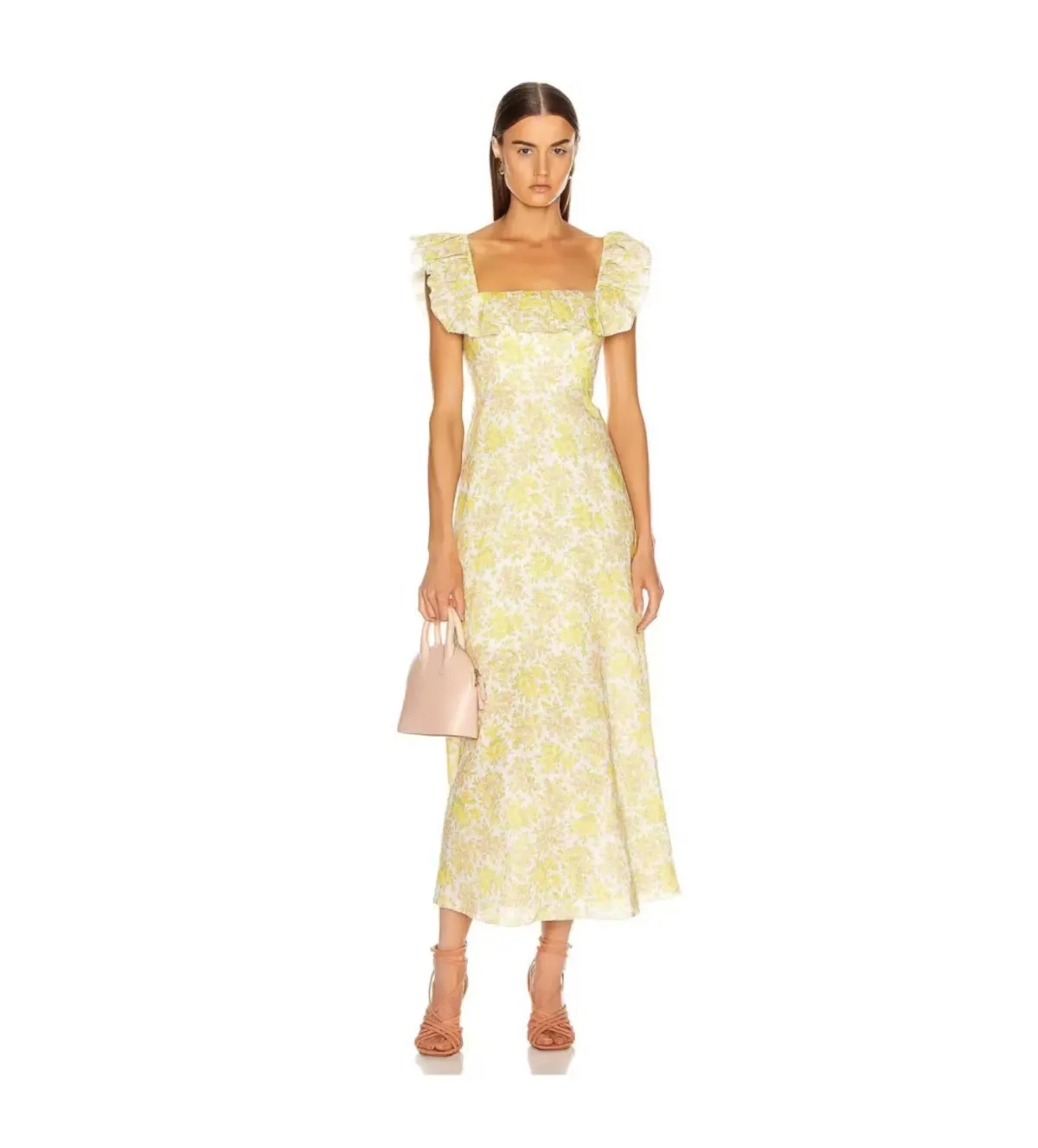 Zimmermann Goldie Ruffle Neck Midi Dress Yellow Floral Size 0 / AU 8 - Image 1