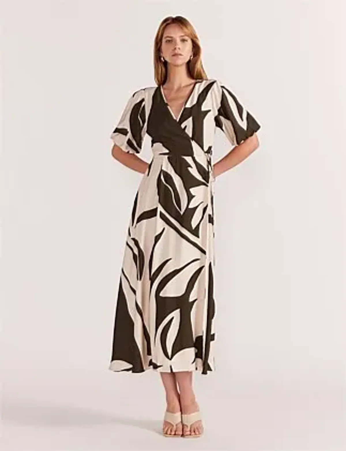 Staple The Label Acacia Wrap Midi Dress Print Size 8 - Image 1