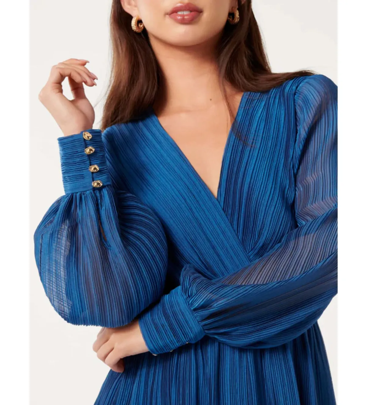 Forever New Genevieve Crinkle Pleated Mini Dress in Blue Size 12 - Image 4