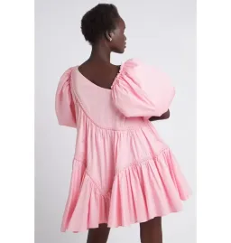 Aje Casabianca Braided Asymmetric Puff Sleeve Mini Dress Pink Size AU 10 for rent on The Volte - image 3