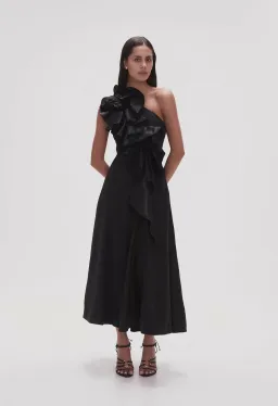 Aje Adelia Ruffle Midi Dress in Black Size AU 10 for rent on The Volte - image 1
