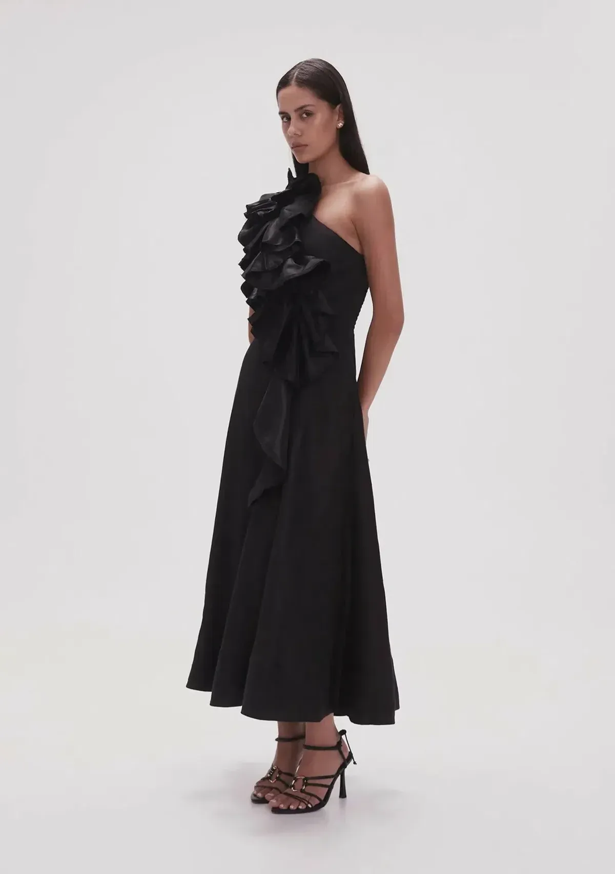 Aje Adelia Ruffle Midi Dress in Black Size AU 10 - Image 2