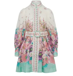 Zimmermann Jude Buttoned Mini Dress in Aqua Gradient Floral Size 0 / AU 8 for rent on The Volte - image 3