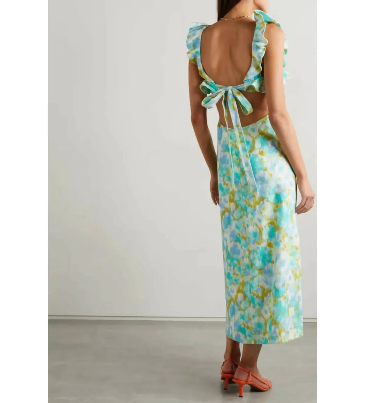 Zimmermann High Tide Linen Midi Dress with Open Back Floral Size 0/Au 8  - Image 2