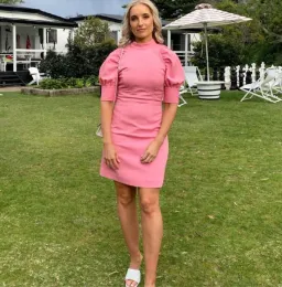 Rebecca Vallance Winslow Short Sleeve Mini Dress in Pink in Size 8 for rent on The Volte - image 3