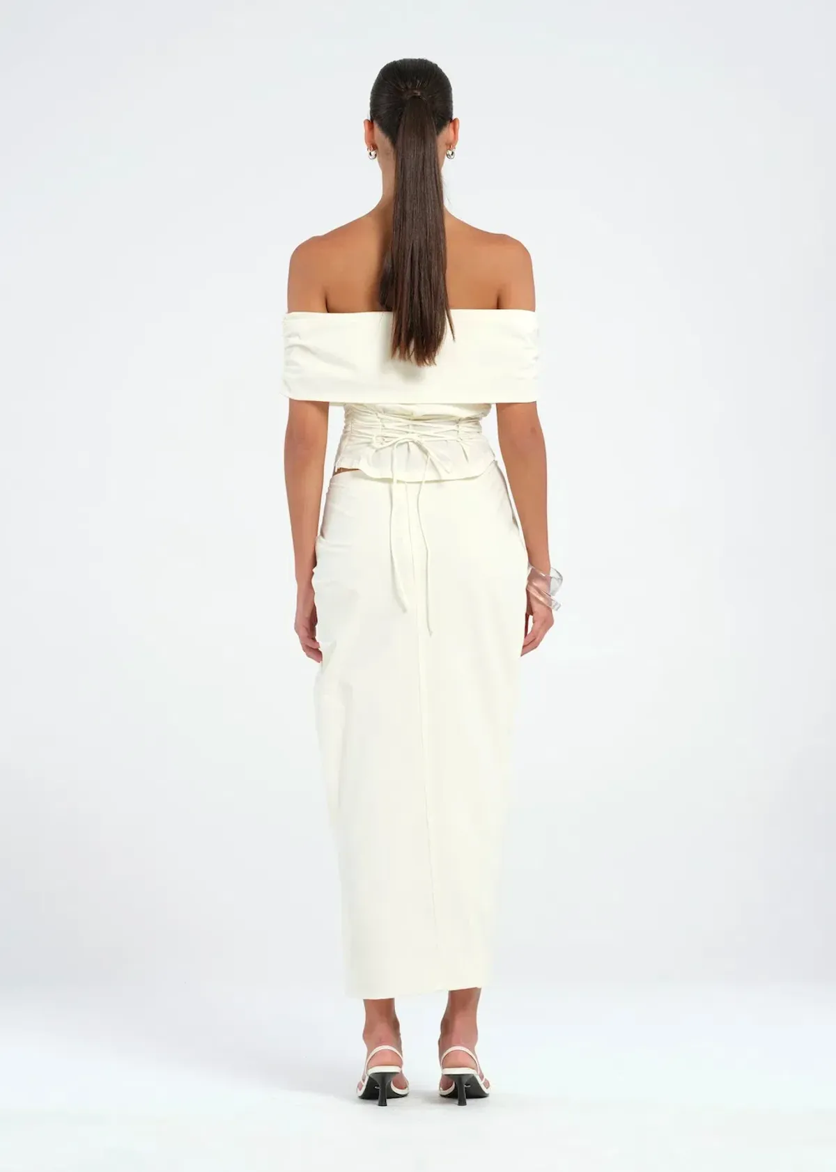 BENNI Rudi Off-Shoulder Top & Midi Skirt in cream Size 8 / AU 8 - Image 3