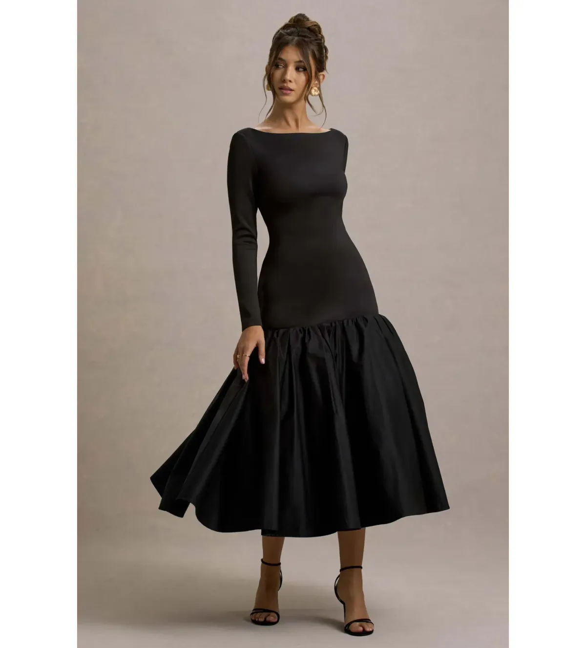 Club L London Perpetua Drop-Waist Midi Dress with Volume Skirt Black Size AU 10 - Image 2
