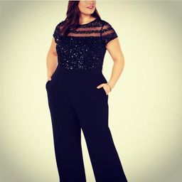 Adrianna Pappell black sequin Jumpsuit size 18 for rent on The Volte - image 1