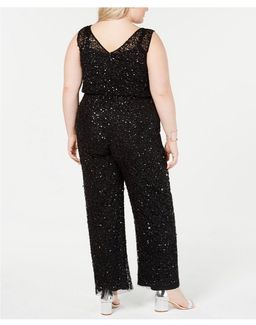 Adrianna Papell Sequin jumpsuit Black size 18 for rent on The Volte - image 2