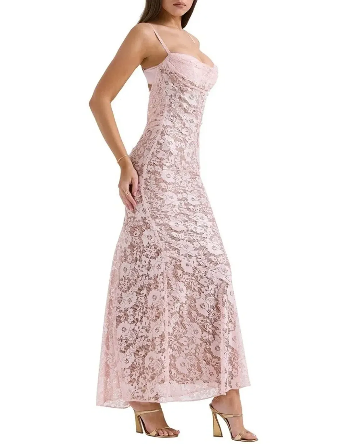 House of CB Azzurra Lace Godet Gown in Pink Size 8 - Image 2