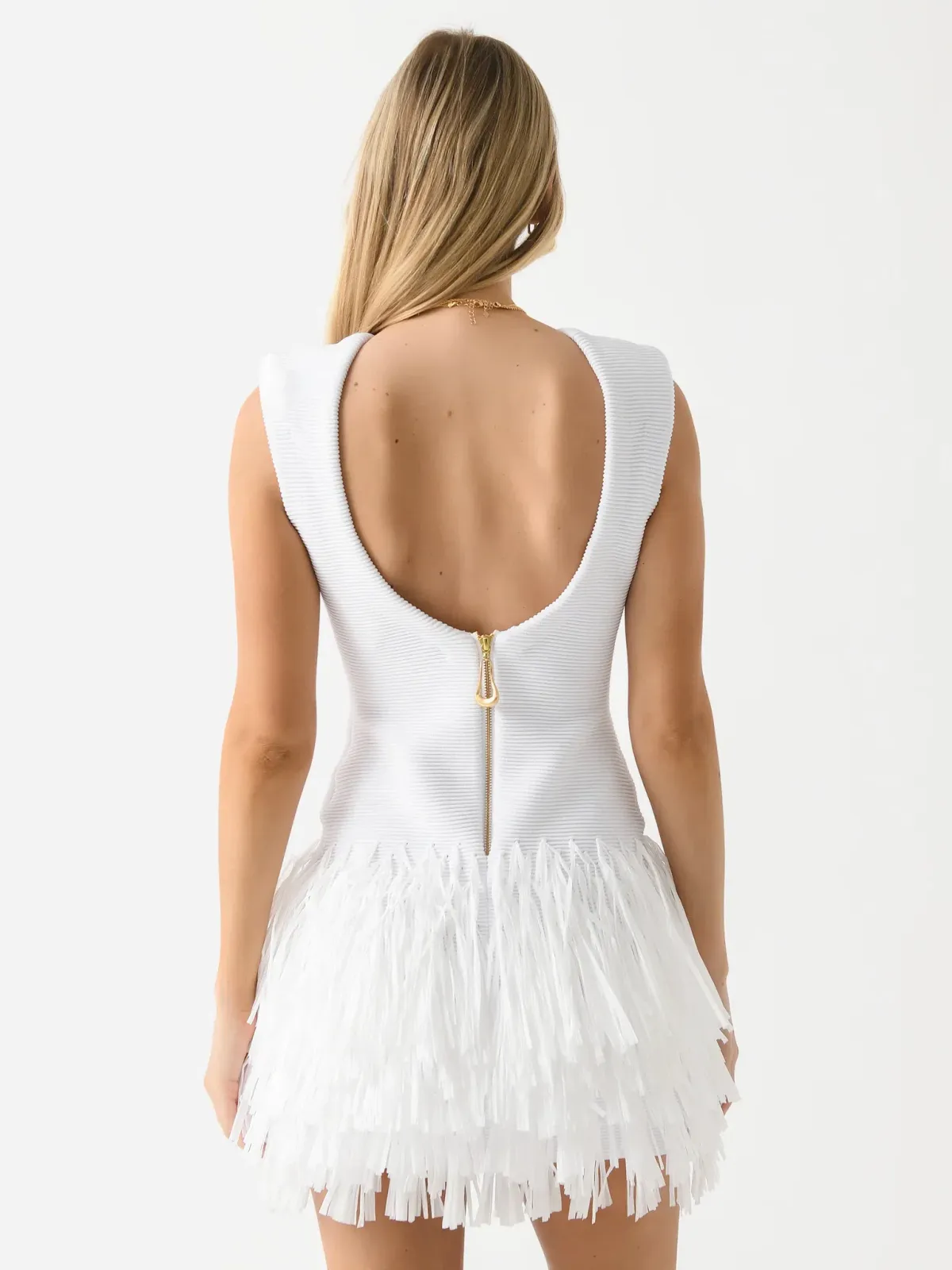 AJE Rushes Raffia Knit Mini Dress White Size AU 8 - Image 2