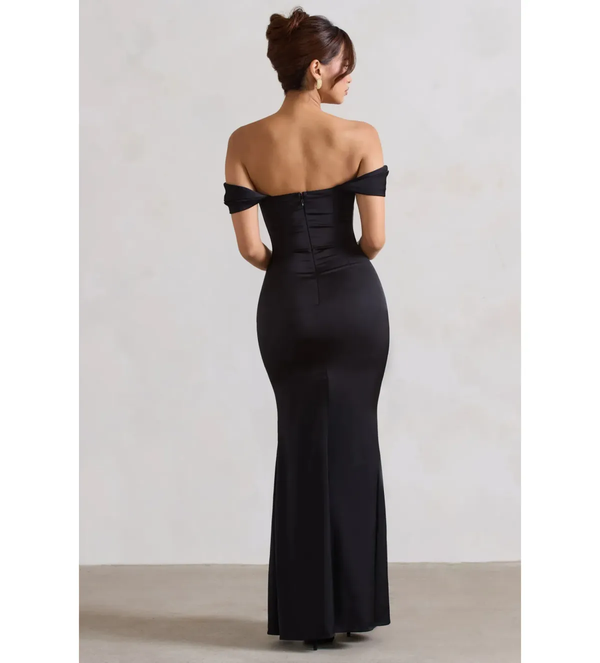 Club L Kimberly Black Bardot Satin Maxi Dress Size 8 - Image 3