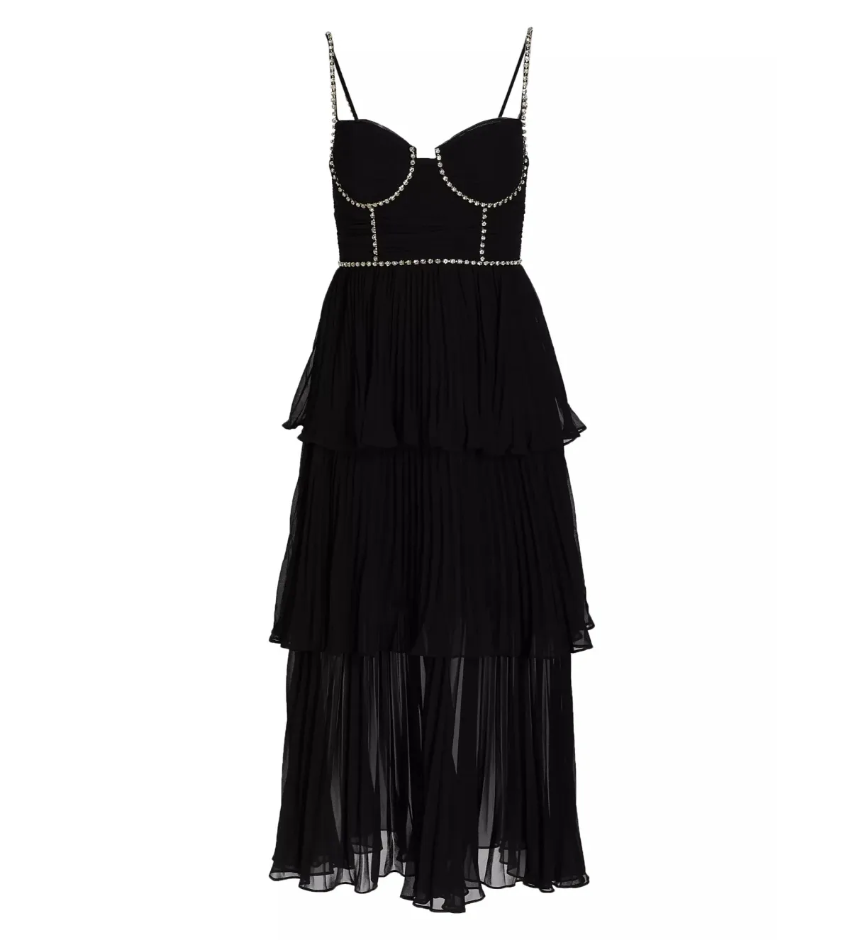 Self Portrait Chiffon Tiered Midi Dress in Black Size AU 10 - Image 5