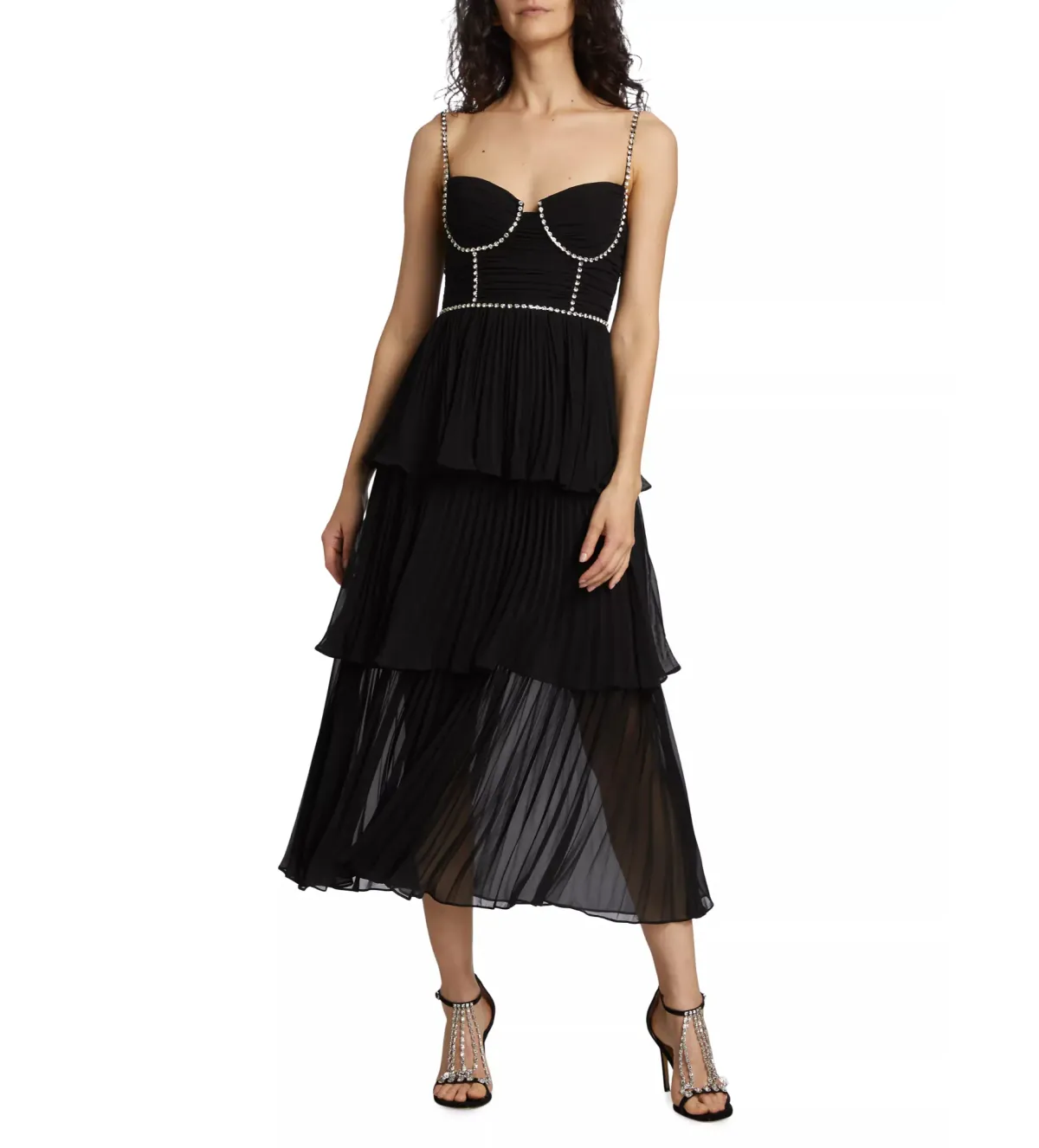 Self Portrait Chiffon Tiered Midi Dress in Black Size AU 10 - Image 1