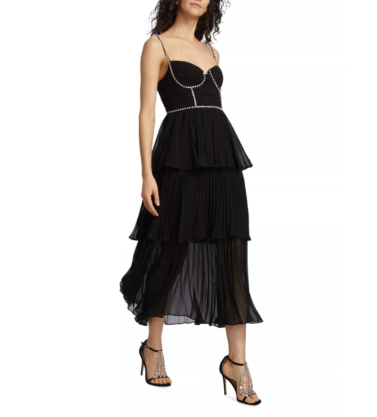 Self Portrait Chiffon Tiered Midi Dress in Black Size AU 10 - Image 2