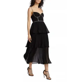 Self Portrait Chiffon Tiered Midi Dress in Black Size AU 10 for rent on The Volte - image 2