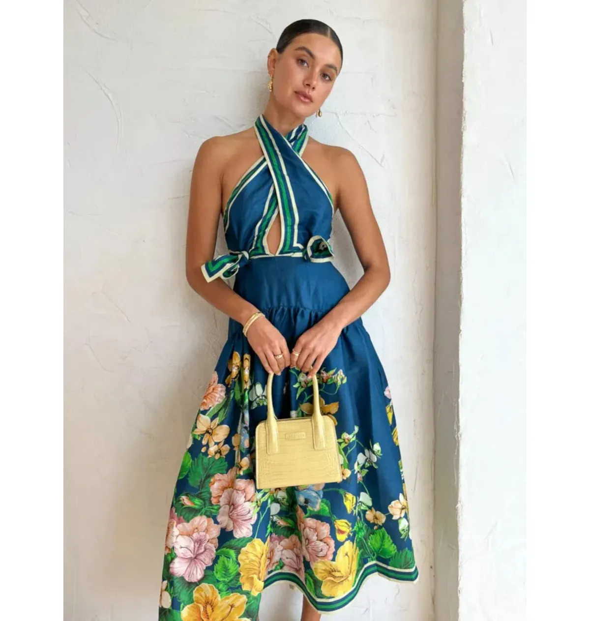 Alemais Lyla Halter Midi Dress Royal Blue Size AU 10 - Image 3