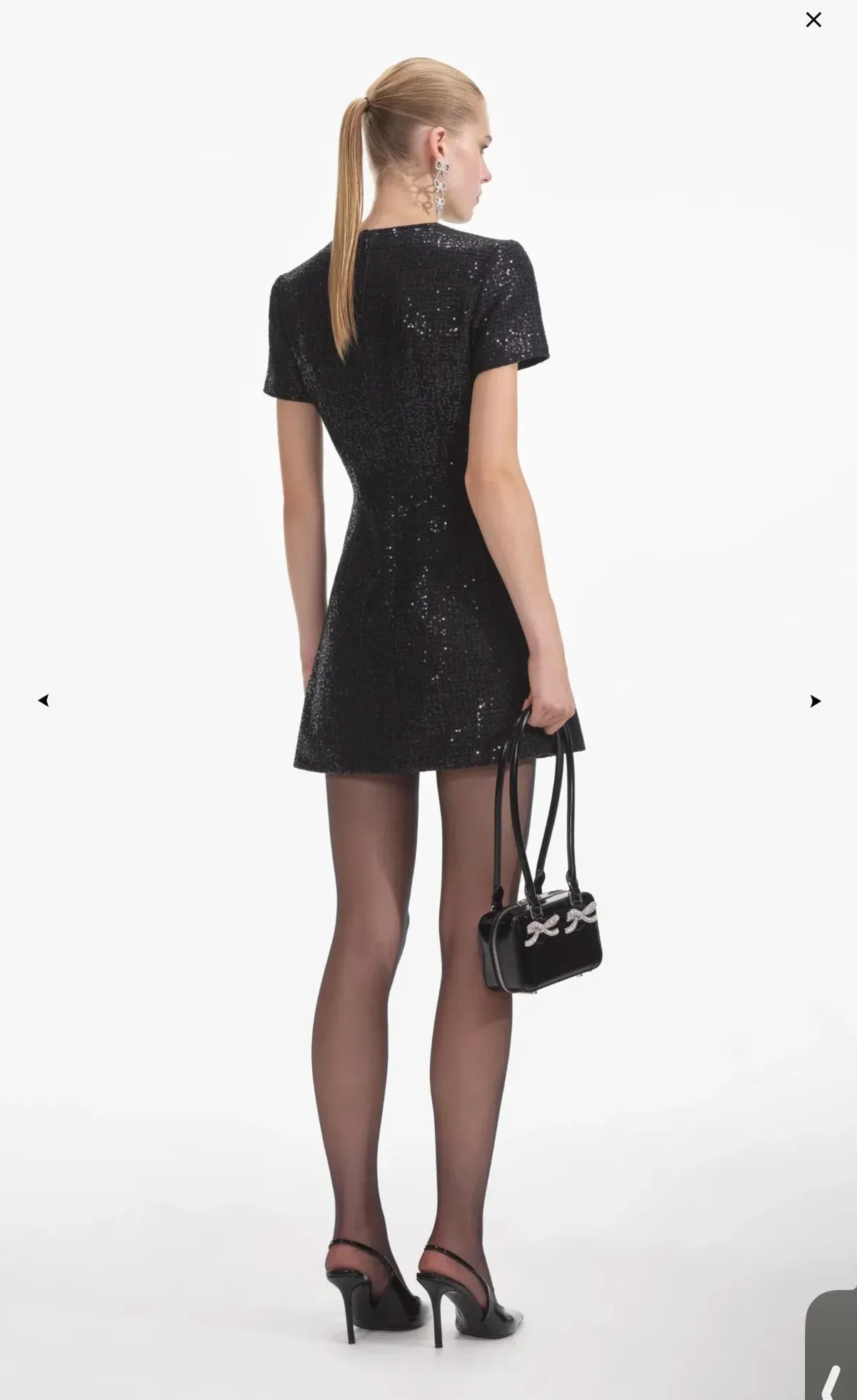 Self portrait BLACK BOUCLE BOW MINI DRESS Size Large - Image 3