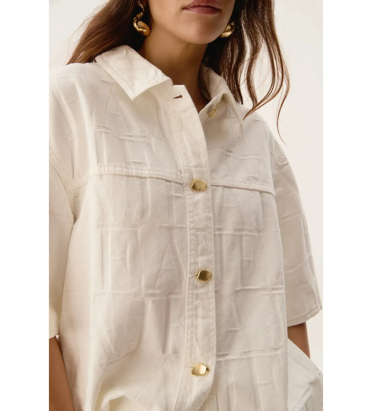 Aje Helm Denim Shirt Ivory Logo Wash Size AU 8 - Image 4