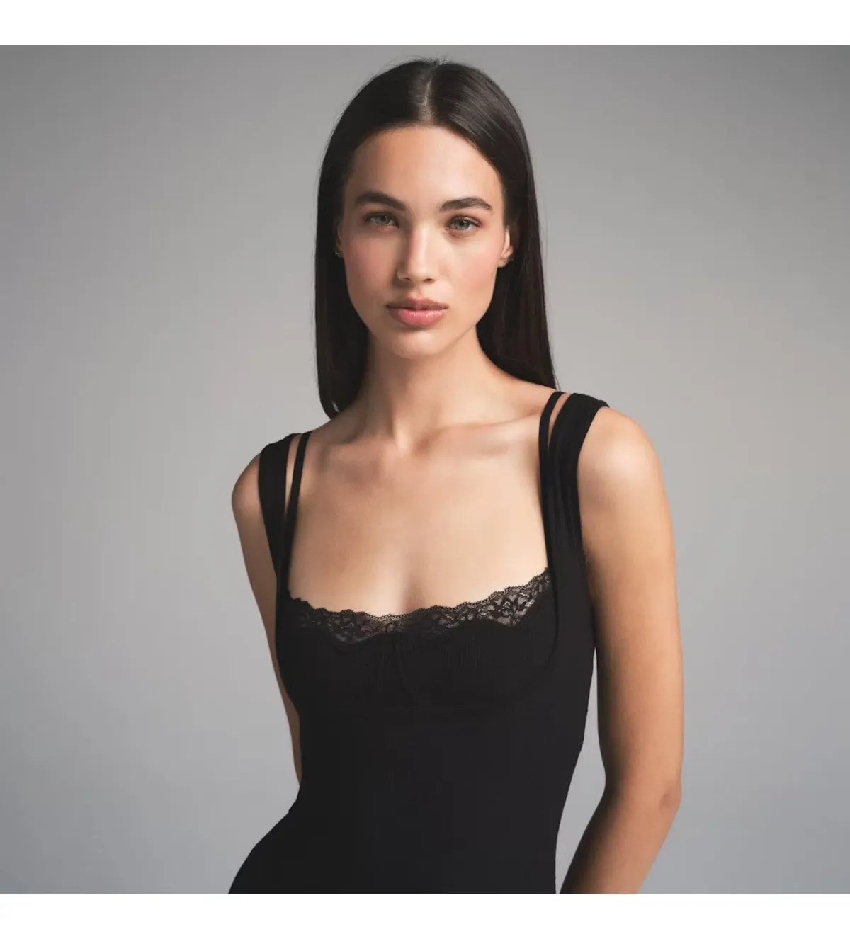 SKIMS Soft Lounge Lace Long Dress With Bralette Black Size S/AU 8 - Image 3
