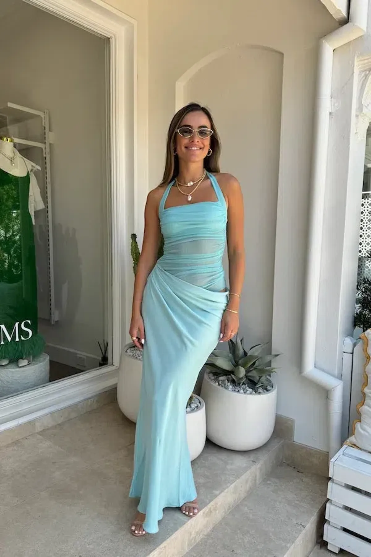 Benni  Gina Halter Maxi Dress Aqua Size 6 - Image 1
