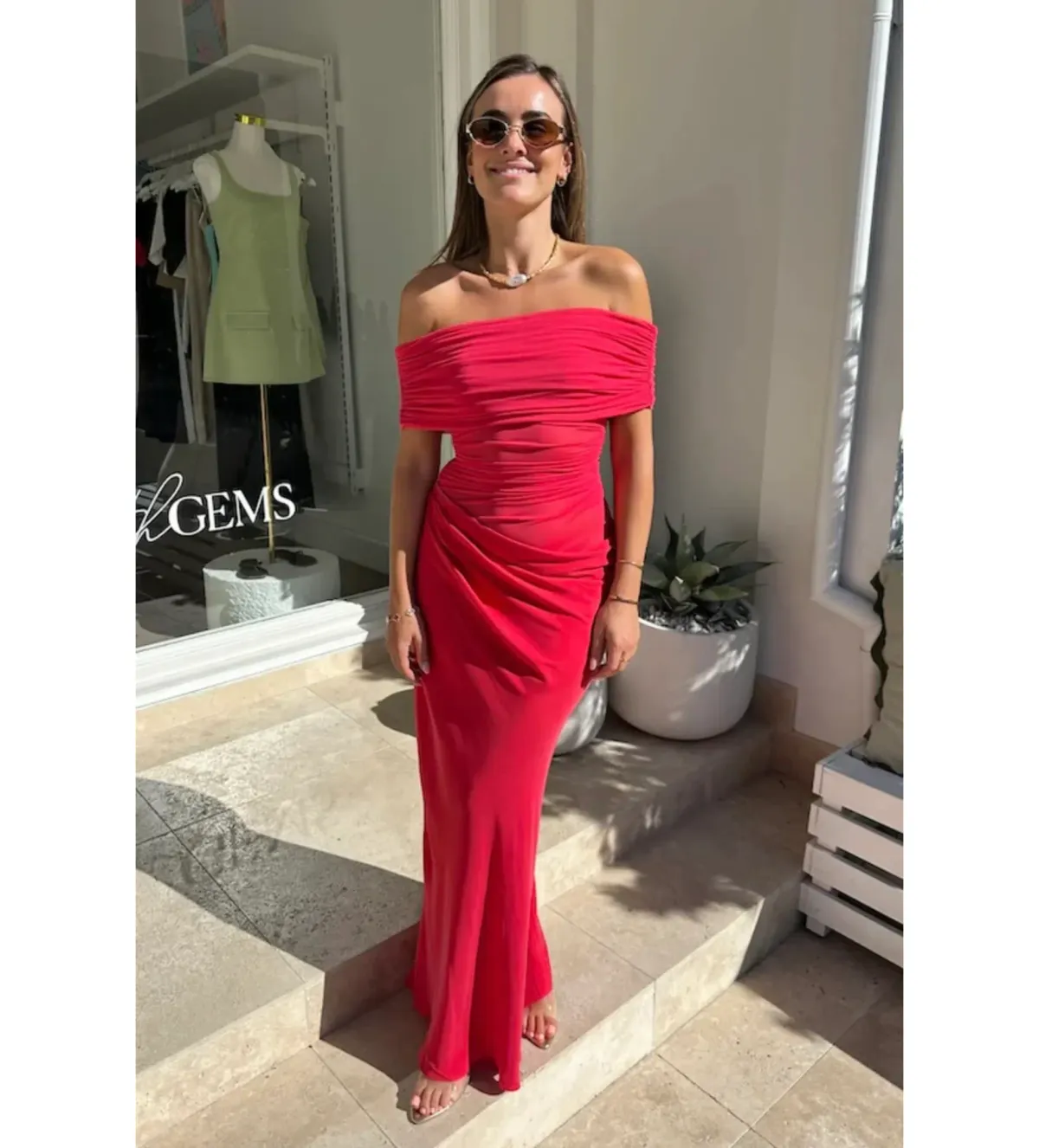 Benni Nico Off Shoulder Maxi Watermelon Size S/AU 8 - Image 1