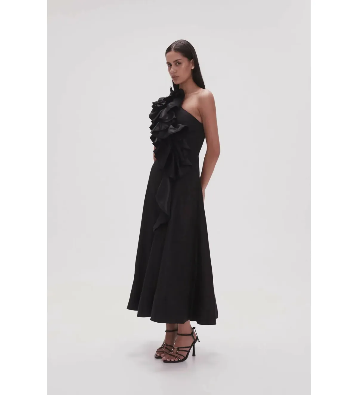 Aje Adelia Ruffle Midi Dress Black Size S/AU 8 - Image 3