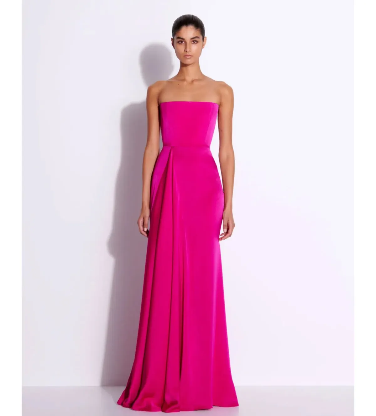 Alex Perry Strapless Gathered Drape Gown in Satin Crepe Raspberry Size AU 6 - Image 1
