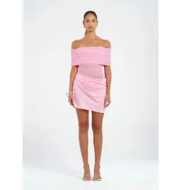 Benni  Nico Off Shoulder Mini Dress Buttergum Pink Size AU 8 for rent on The Volte - image 1