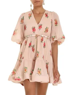 Zimmermann Pleated Mini Dress Blush Floral Size 1 for rent on The Volte - image 4