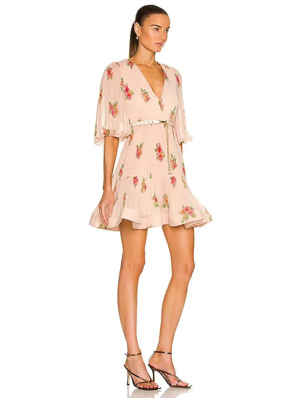 Zimmermann Pleated Mini Dress Blush Floral Size 1 - Image 3