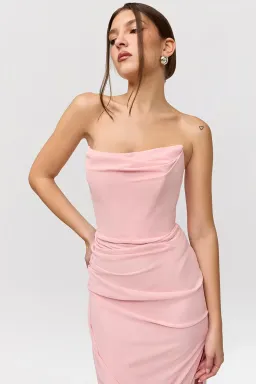 House Of CB Adrienne Georgette Strapless Gown in Pink Quartz Size 8 for rent on The Volte - image 3