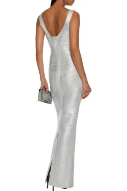 Herve Leger Silver Round Neck Gown Maxi Size AU 12 for rent on The Volte - image 3