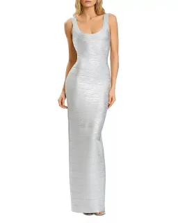 Herve Leger Silver Round Neck Gown Maxi Size AU 12 for rent on The Volte - image 1